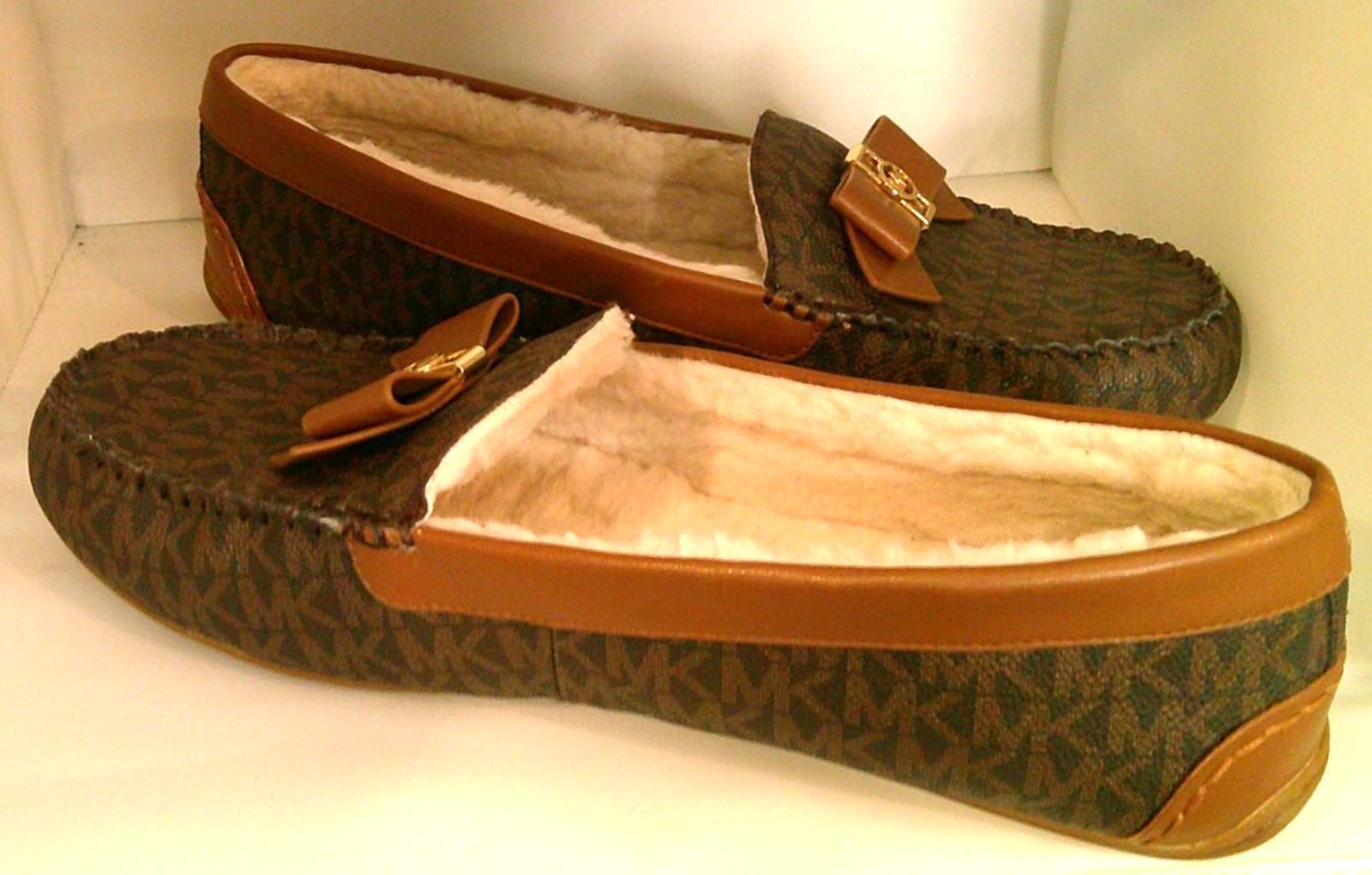 Michael Kors Brown Logo Erica Slipper Loafers With Bow Women's 10/11